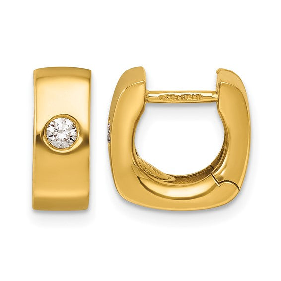 Herco 18K Polished Diamond Huggie Hinged Hoop Earring