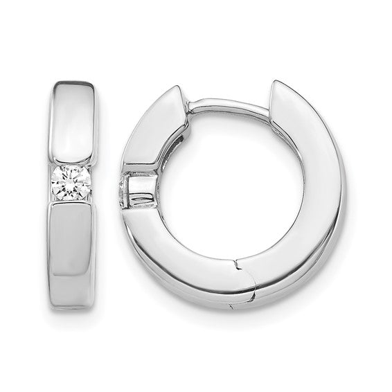 14k White Gold 1/6 carat AA Diamond Hinged Hoop Earrings