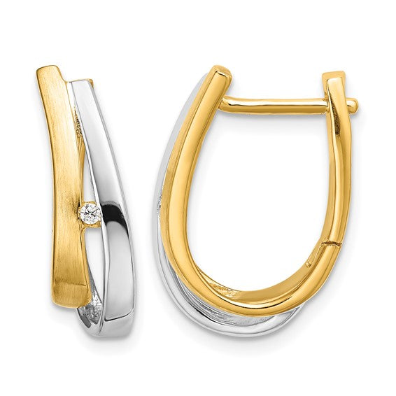 14k and White Rhodium Diamond Hinged Oval Hoop Earrings