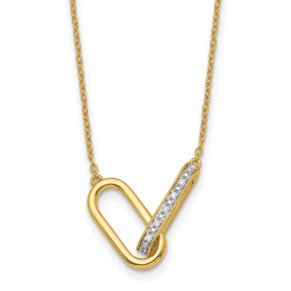 14K Polished 1/15 carat Diamond Interlocked Paperclip Links 18 inch Necklace