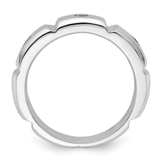 10K White Gold Polished and Brushed Ridged Diamond Band