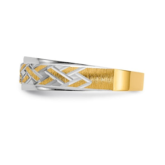 14k and Rhodium AA Quality .03 carat Diamond Trio Mens Complete Wedding Band