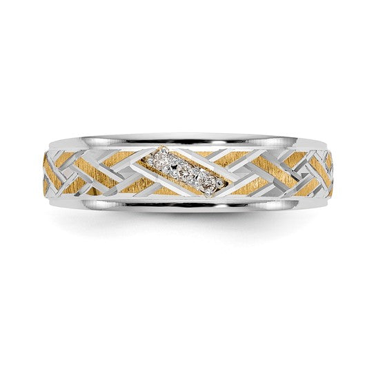 14k and Rhodium AA Quality .03 carat Diamond Trio Mens Complete Wedding Band