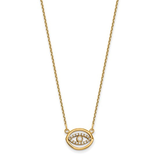 14k Polished 1/10 carat Diamond Halo Evil Eye 18 inch Necklace