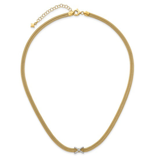 Herco 14K Two-tone Polished 2-Strand Diamond X 17 Inch with 2 Inch Extension Necklace