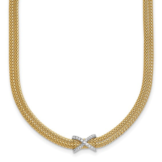 Herco 14K Two-tone Polished 2-Strand Diamond X 17 Inch with 2 Inch Extension Necklace