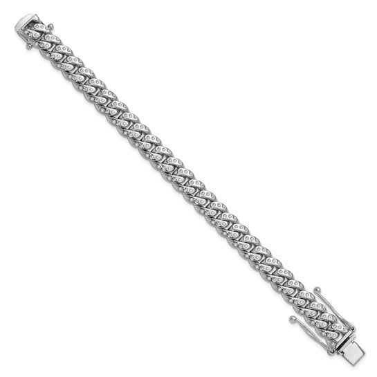 Herco 14K White Gold Polished Solid Diamond 9.25mm Miami Cuban 8.5 Inch Chain Bracelet