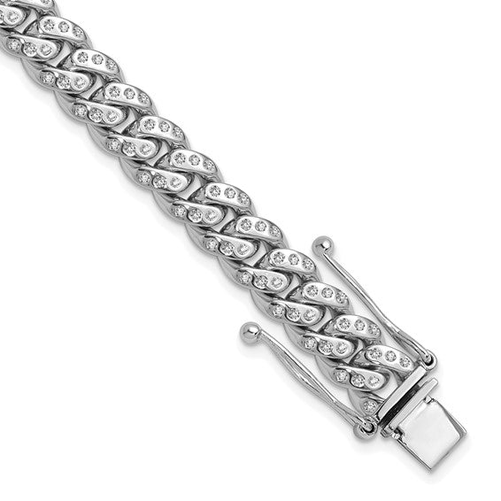 Herco 14K White Gold Polished Solid Diamond 9.25mm Miami Cuban 8.5 Inch Chain Bracelet