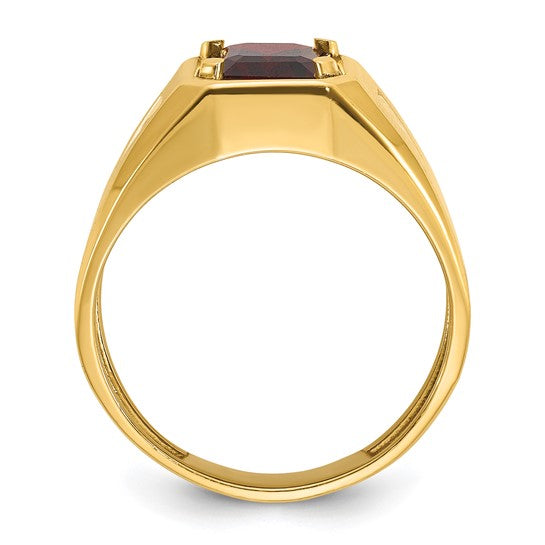 14k IBGoodman Men's Polished and Satin Garnet and 1/15 carat Diamond Complete Ring