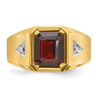 14k IBGoodman Men's Polished and Satin Garnet and 1/15 carat Diamond Complete Ring