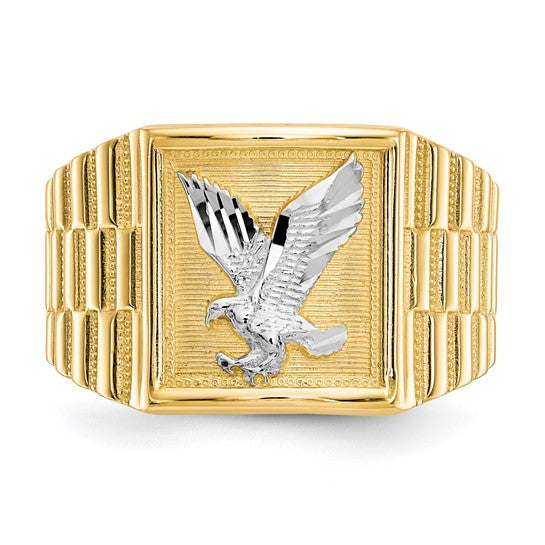 14k and Rhodium Men's Eagle Ring