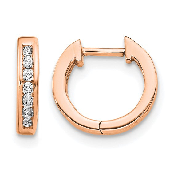 14k Rose Gold 1/10 carat Diamond Channel-set Hinged Hoop Earrings