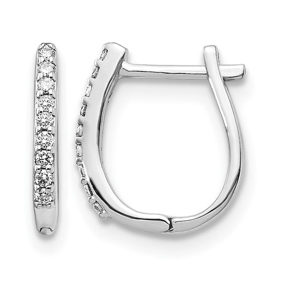 14k White Gold 1/10 carat Diamond Hinged Hoop Earrings