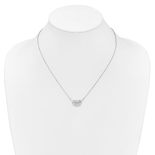 14k White Gold 1/15 carat Lab Grown Diamond VS/SI+ G+ Complete Lotus Flower 18 inch Necklace