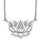 14k White Gold 1/15 carat Lab Grown Diamond VS/SI+ G+ Complete Lotus Flower 18 inch Necklace