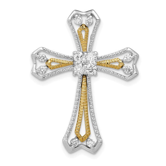 14k Two-Tone 1/3 carat Diamond Cross Chain Slide