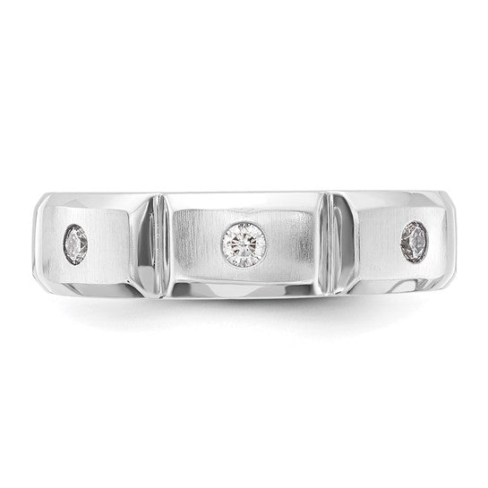 10K White Gold Polished and Brushed Ridged Diamond Band