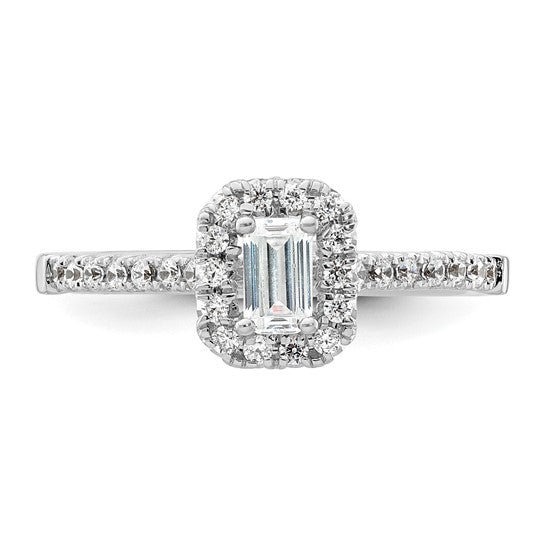 14k White Gold Halo (Holds 1/3 carat (4.8x3.45mm) Emerald-cut Center) 1/4 carat Diamond Semi-mount Engagement Ring