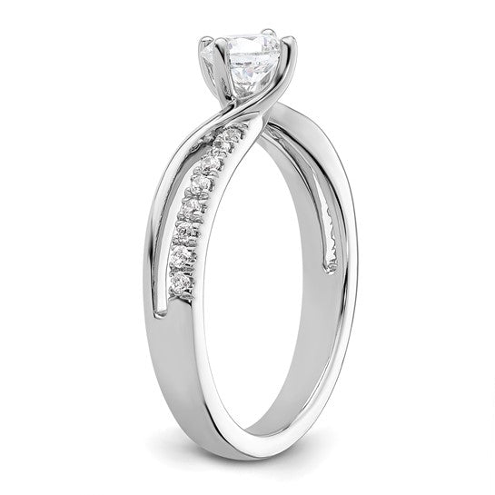 14k White Gold By-Pass (Holds 1/3 carat (4.5mm) Round Center) 1/6 carat Diamond Semi-mount Engagement Ring