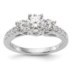 14K White Gold 3-Stone Plus (Holds 1/3 carat (4.5mm) Round Center and (2-3.2mm) Round Sides) Diamond Semi-Mount Engagement Ring