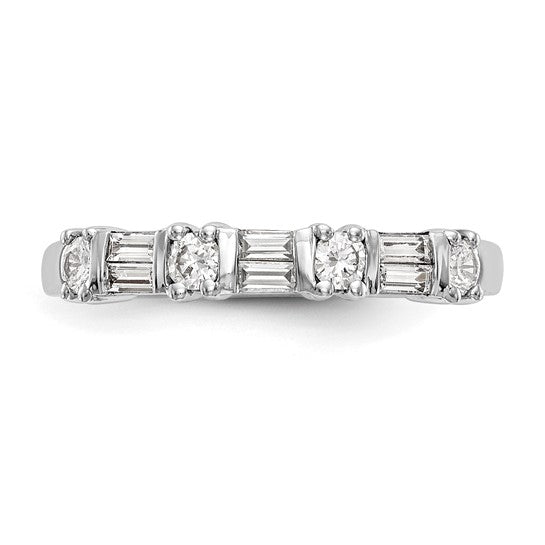 14K White Gold 3/8 carat Baguette/Round Diamond Complete Wedding Band