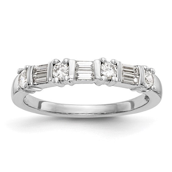 14K White Gold 3/8 carat Baguette/Round Diamond Complete Wedding Band