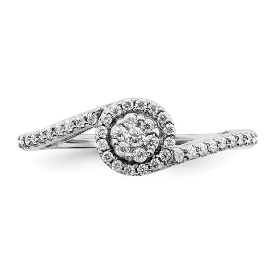 14k White Gold Diamond Cluster Bypass Ring