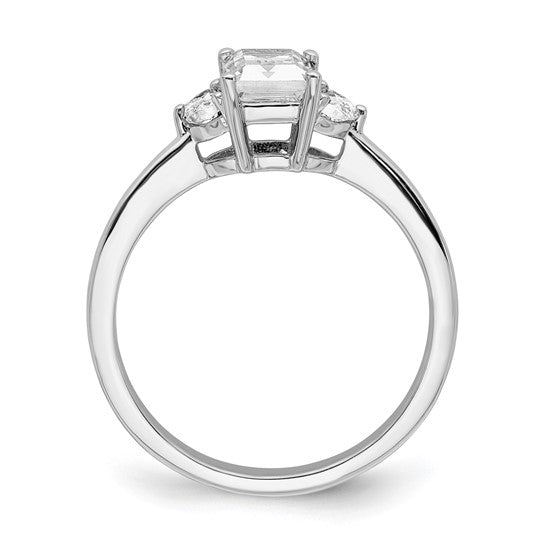 14k White Gold 3 Stone Half Moon/Emerald Semi-Mount Including 2-Half Moon Side Stones Dia Ring