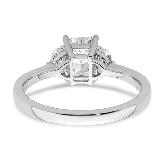 14k White Gold 3 Stone Half Moon/Emerald Semi-Mount Including 2-Half Moon Side Stones Dia Ring