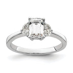 14k White Gold 3 Stone Half Moon/Emerald Semi-Mount Including 2-Half Moon Side Stones Dia Ring