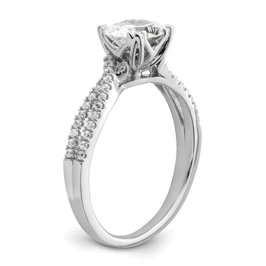 14k White Gold Criss-Cross (Holds 1 carat (8.00x6.1mm) Oval Center) 1/5 carat Diamond Semi-Mount Engagement Ring