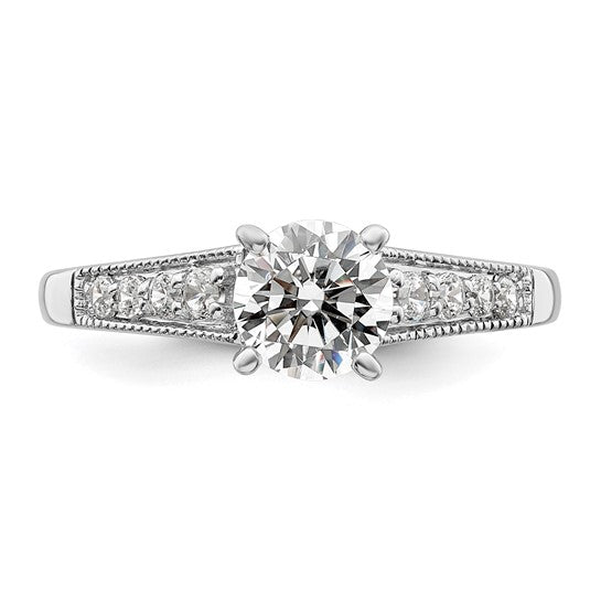 14k White Gold (Holds 1 carat (6.5mm) Round Center) 1/5 carat Diamond Semi-Mount Engagement Ring