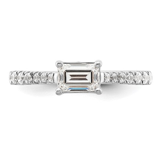 14k White Gold East West (Holds 3/4 carat (6.1x4.5mm) Emerald-cut Center) 1/4 carat Diamond Semi-Mount Engagement Ring