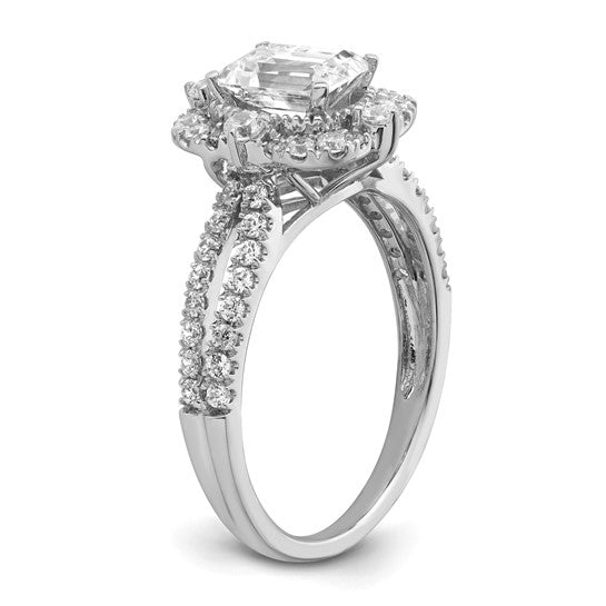 14k White Gold Vintage Halo (Holds 1 carat (6.9x5.2mm) Emerald-cut Center) 5/8 carat Diamond Semi-Mount Engagement Ring