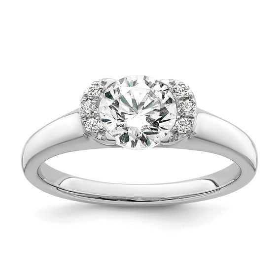 14k White Gold (Holds 1 carat (6.40 mm) Round) Half-Bezel with 1/20 carat Diamond Semi-Mount Engagement Ring