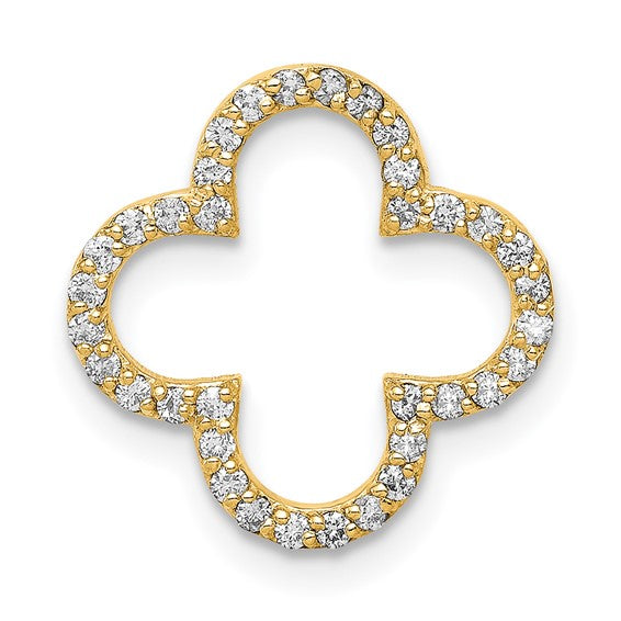 14k Polished 1/4 carat Diamond Small Quatrefoil Design Pendant