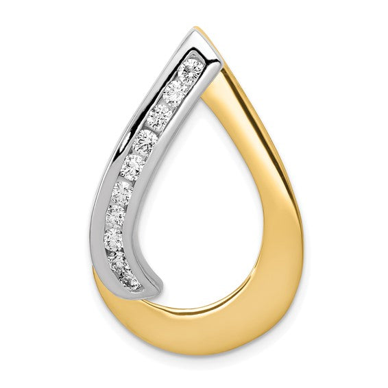 14k Two-Tone Complete 3/8 carat A Diamond Teardrop Slide Fits up to 8mm Regular/10mm Fancy or Reversible Omega