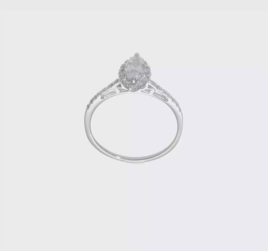 14k White Gold Halo (Holds 1/3 carat (7.0x3.5mm) Marquise Center) 1/4 carat Diamond Semi-mount Engagement Ring