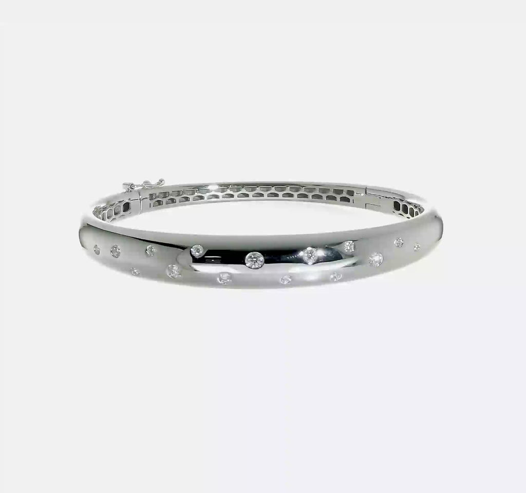 Herco 18K White Gold Polished Diamond Hinged Bangle