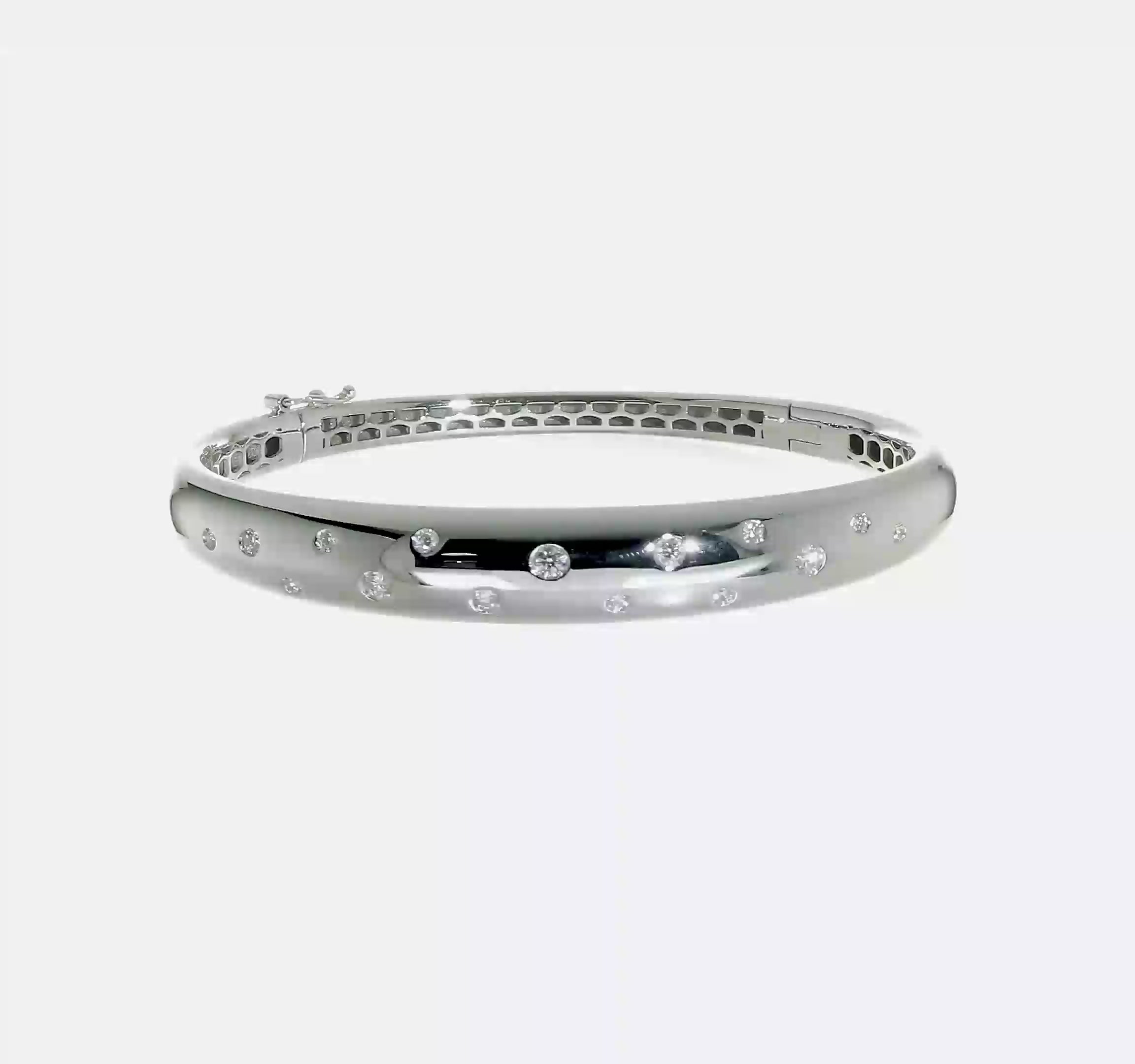 Herco 18K White Gold Polished Diamond Hinged Bangle